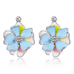 Women Crystal Earrings Enamel Animal Butterfly Bird Star Flower Ear Stud Jewelry Flower