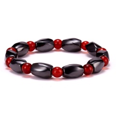 Black Gallstone With Red Gemstone Beads Magnetic Elastic Bracelet Black