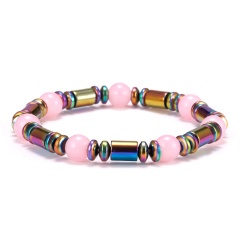 Colorful Gallstone With Pink Gemstone Beads Magnetic Elastic Bracelet Powdery crystal