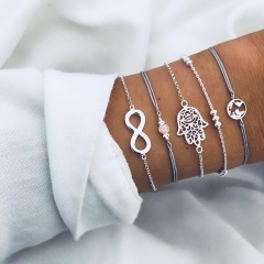 5PCS/Set Gemstone Beads Braide Bracelet Set Infinity 8