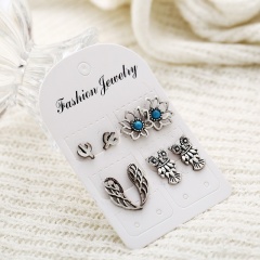 4 Pairs/Set Owl Dragonfly Wings Flower Stud Earrings Crystal Earrings Jewelry owl