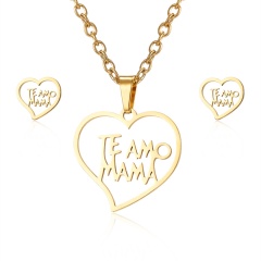 Fashion Jewelry Set Stainless Steel Womens Gold Pendant Necklace Earrings Gifts TE AMO MAMA