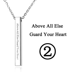 Rectangular Pendant Stainless Steel With Lettering Necklace 2
