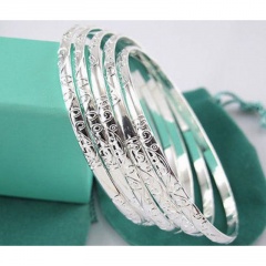 5pcs/ lot Silver Bracelets Carving Pattern Bracelets & Bangles for Women Birthday Party Gift Female Wristband Jewelry 5pcs/lot