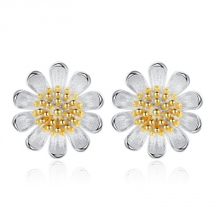 Fashion 925 Silver Crystal Ear Stud Flower Pearl Earrings Women Jewelry Sunflower