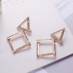 Trendy Geometric Square Triangle Crystal Drop Dangle Earrings rose gold