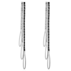 925 Sterling Silver Long Tassel Crystal Dangle Earrings Female Jewelry Stud Earrings White