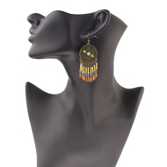 Boho Crystal Earrings Beads Charms Long Tassel Fringe Drop Dangle Earrings Jewelry Vintage Tassel