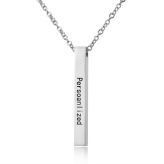 New Personalized Stainless Steel Name Bar Necklace Custom Date Necklace Pendant Silver