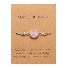 Colorful Gemstone Woven Adjustable Bracelet With Card Pink