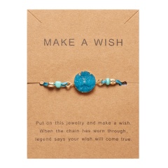 Colorful Gemstone Woven Adjustable Bracelet With Card Blue