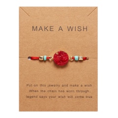 Colorful Gemstone Woven Adjustable Bracelet With Card Red