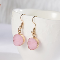 Trendy Natural Stone Hook Earrings Long Round Geometric Earrings for Women Girl Jewelry pink