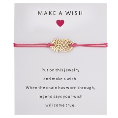 Wish Card Alloy Gold Color Pineapple Charm Bracelet for Lovers Red String Weave Bracelets Women Men's Wish Jewelry Gift 5 Colors PINK