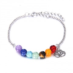 Chakra Gemstone Beads Bracelet 17+5 cm Silver