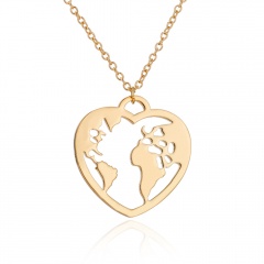 Gold Silver Stainless Steel Hollow Map Pendant Necklace Women Jewelry Gold