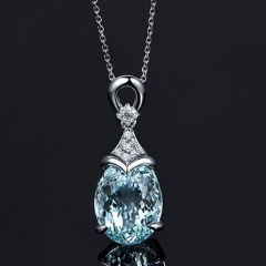 Gem Natural Aquamarine Crystal Silver Chain Pendant Necklace Jewelry Family Gift Silver
