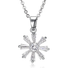925 Silver Cat Owl Crystal Zircon Charm Pendant Necklace Women Wedding Jewelry Flower