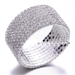 Wedding Bridal Women Full Crystal Rhinestone Silver Bracelet Cuff Bangle Jewelry Gift 8 Rows