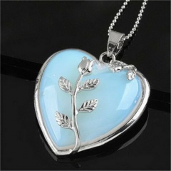 Women Heart Healing Mineral Gemstone Pendant Necklace Chakra Reiki Jewelry Gift Blue Crystal