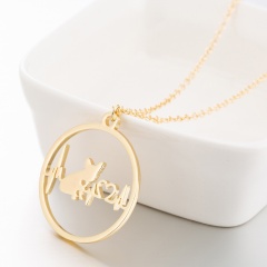 Fashion Gold Silver Stainless Steel Dog Hollow Pendant Necklace Women Jewelry Gold