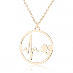 Fashion Gold Silver Stainless Steel Hollow ECG Pendant Necklace Women Jewelry Gold