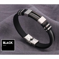 Punk Style Stainless Steel Silicone Black Bracelet Men WristBand  New Design Men Bracelet Simple Rubber Male Jewelry Black