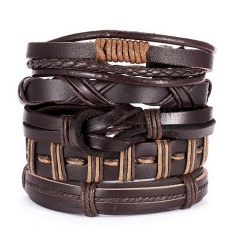 Men Bracelets Vintage Multilayer Leather Braid Bracelets Bangles Star Leaf Owl Handmade Rope Wrap Bracelets Male Gift Jewlery SET 5