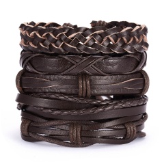 Men Bracelets Vintage Multilayer Leather Braid Bracelets Bangles Star Leaf Owl Handmade Rope Wrap Bracelets Male Gift Jewlery SET 3