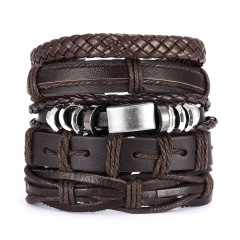 Men Bracelets Vintage Multilayer Leather Braid Bracelets Bangles Star Leaf Owl Handmade Rope Wrap Bracelets Male Gift Jewlery SET 4