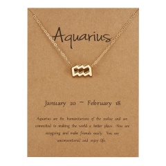 Fashion Women Constellations Pendant Necklace Gold Clavicle Chain Card Jewelry Aquarius
