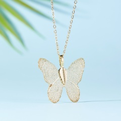 Fashion Natural Leaf Butterfly Charm Pendant Necklace Women Wedding Jewelry Gift Gold