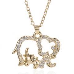 Fashion Hollow Crystal Elephant Pendant Necklace Chain Charm Jewelry Gold