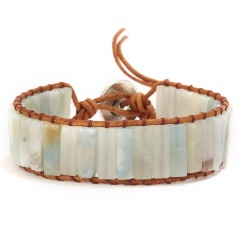 Amazonite Gemstone Beads Handmade Knit Adjustable Bracelets Width 1.5CM Amazonite