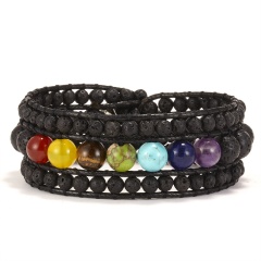 3 Layer Rope Wrap Bracelet for Women Matte Stone Bohemian Handmade Multilayer Mala Beads Leather Jewelry Woman Gift Black