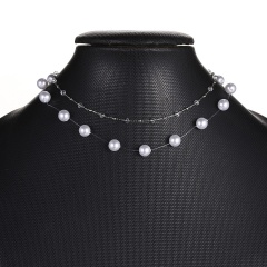 Women Wedding Bridal Double Layer Chain Crystal Pearl Choker Necklace Jewelry Double Layer Crystal