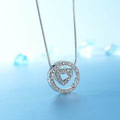 Women's Fashion Crystal Rhinestone Hollow Heart Pendant Necklace Silver