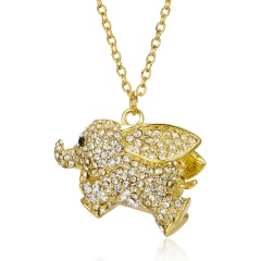 Fashion Cute Crystal Elephant Pendant Necklace Gold