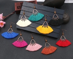 Bohemian Geometric Earrings Tassel Fringe Drop Dangle Ear Stud Women Gift Pink