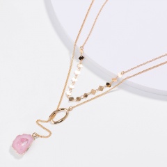 Women Lady Crystal Multi-Layer Choker Collar Pendant Chain Necklace geometric wafer