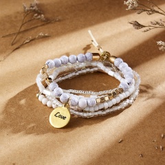 Rinhoo Multi-layer bohemian beaded bracelet Elasticity beads bracelet New fashion jewelry gift bracelet For women white