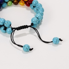 Rinhoo Double layer Chakra Bead Bracelet Adjustable Natural Stone Beaded Weave Bracelet Yoga Bracelet Jewelry Gift For men women Blue turquoise