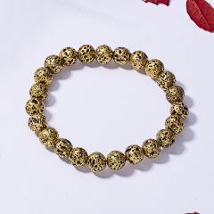 Electroplated volcanic stone beaded elastic bracelet fashion jewelry gift for women girls bracelet gold
