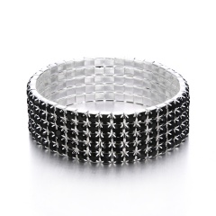5 Rows-Elastic Bracelet Full Crystal Rhinestone Bangle Womens Wedding Bridal Jewellery SIlver & Black