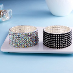 8 Rows Ladies Silver Crystal Rhinestone Bangle Bracelet Wedding Jewelry Best Gift Hot Black