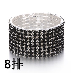 1pc Hot Silver Bracelet Rhinestone Women Shine Crystal Bridal  Bangle Delicate Wedding Simple Jewelry Gift 8 rows black