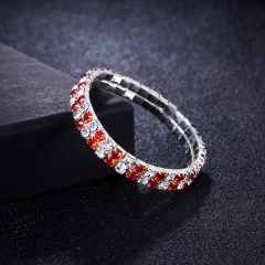2 Rows Crystal Rhinestone Stretch Bracelet Wristband Wedding Bridal Fashion Jewelry HOT Pink