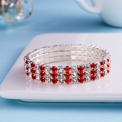 3 Rows Fashion Women Silver Crystal Rhinestone Bangle Bracelet Wedding Bridal Jewellery Red