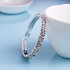 Rihoo Hot 2 Rows Rhinestone Wedding Bridal open Bracelet Bangle gold silver Wristband Women Jewelry gift fashion silver