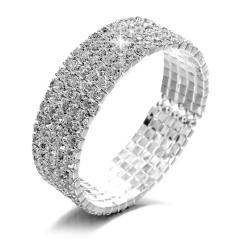 Wedding Bridal Women Full Crystal Rhinestone Silver Bracelet Cuff Bangle Jewelry Gift 5 Rows